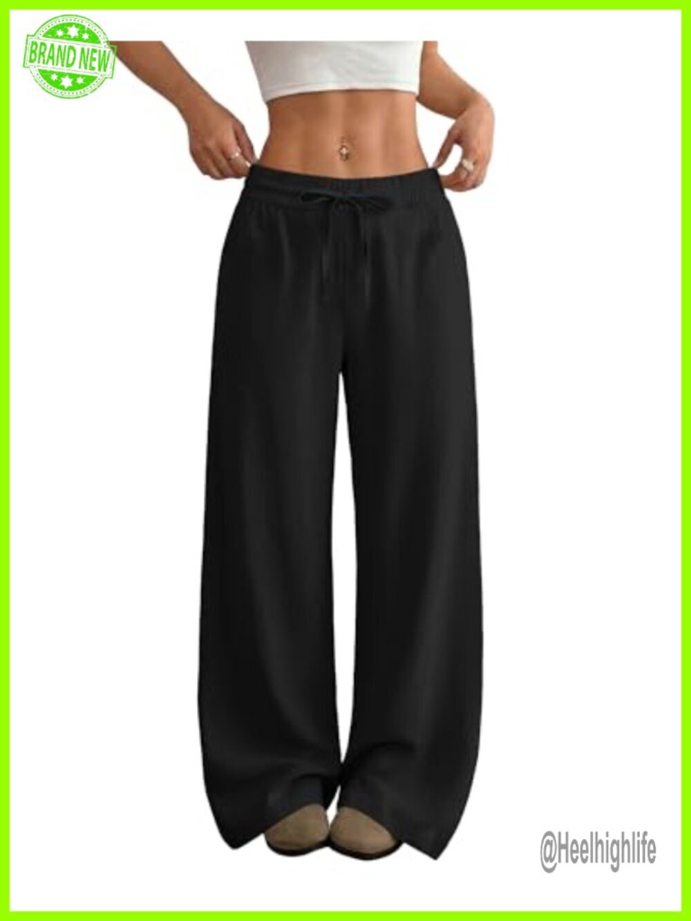SEMARO Womens Wide Leg Drawstring High Waist Linen Palazzo Pants